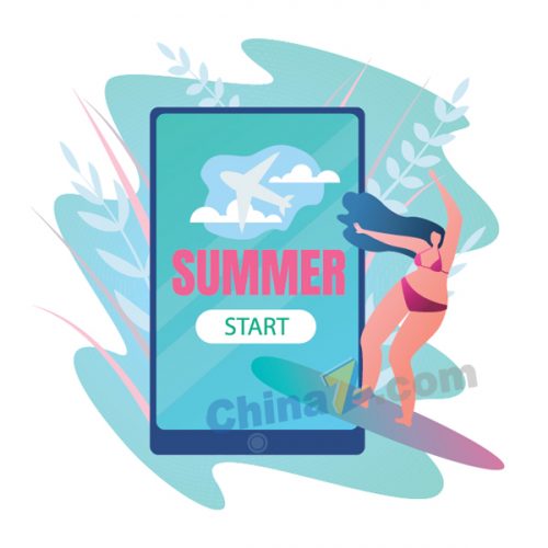 夏季冲浪插画矢量素材-果核网